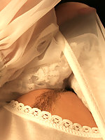 Leggy mature in sheer lingerie, frilly panties & FF nylons